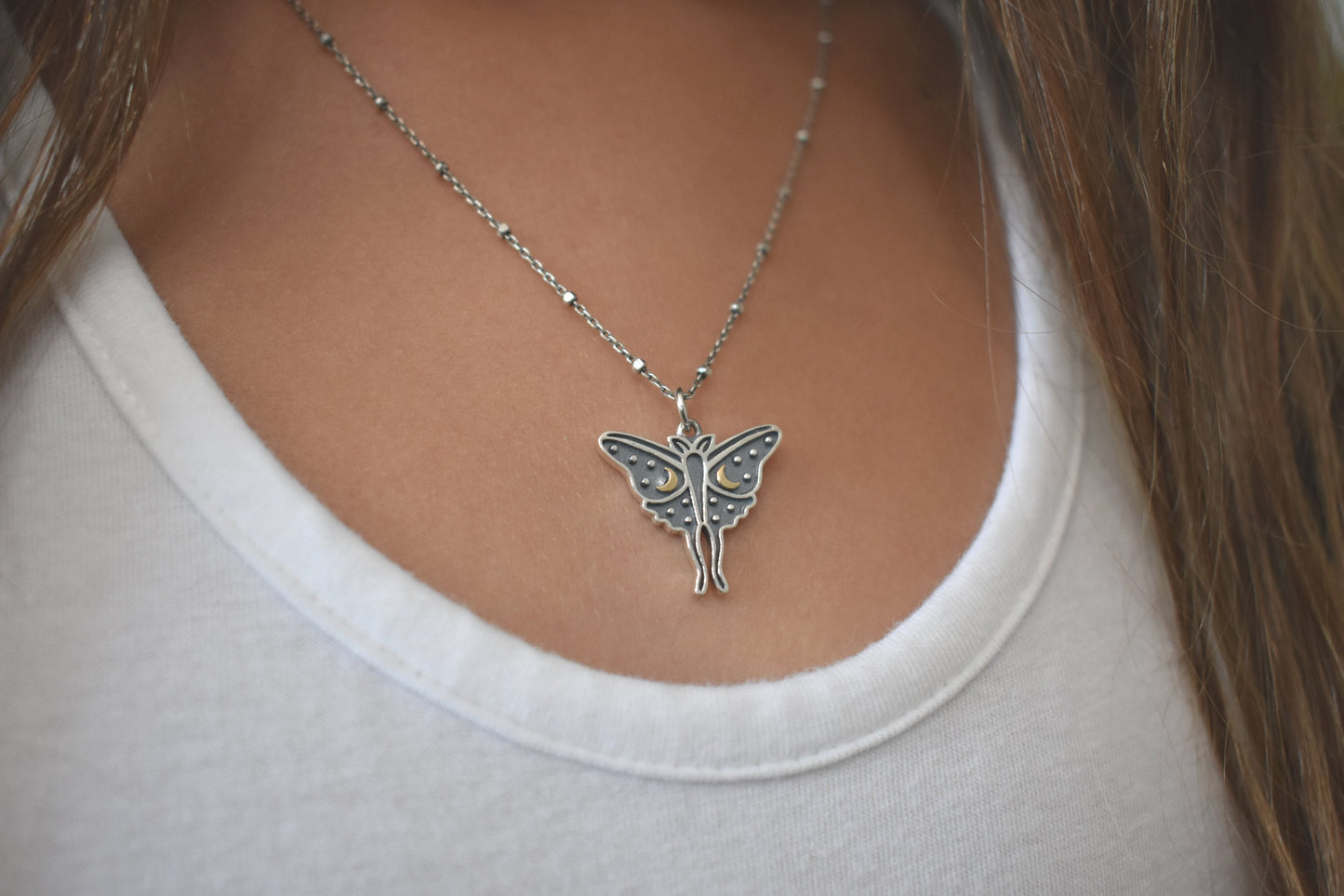 Luna Moth Necklace- Moth Jewelry, Moon And Star, Butterfly Necklace- Silver Necklace