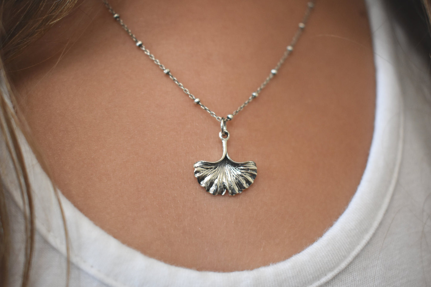 Ginkgo Necklace- Gingko Leaf, Gingko Biloba, Forest Necklace-Silver Necklace