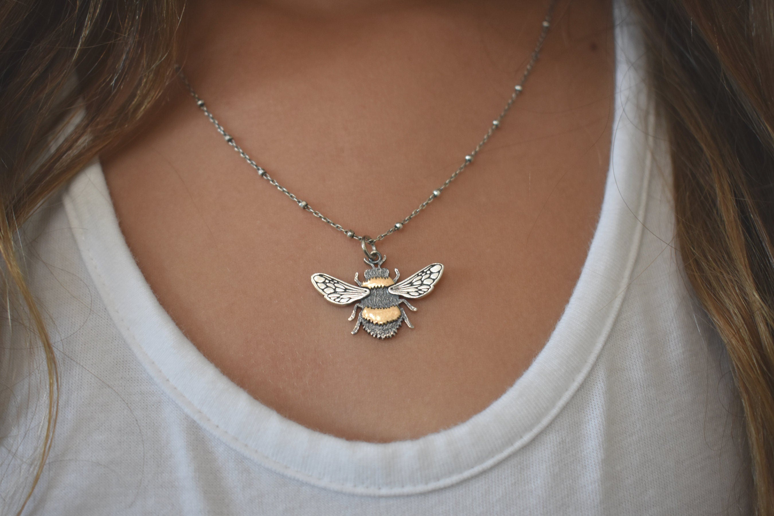 1928 Gold Tone Bumble Bee Necklace