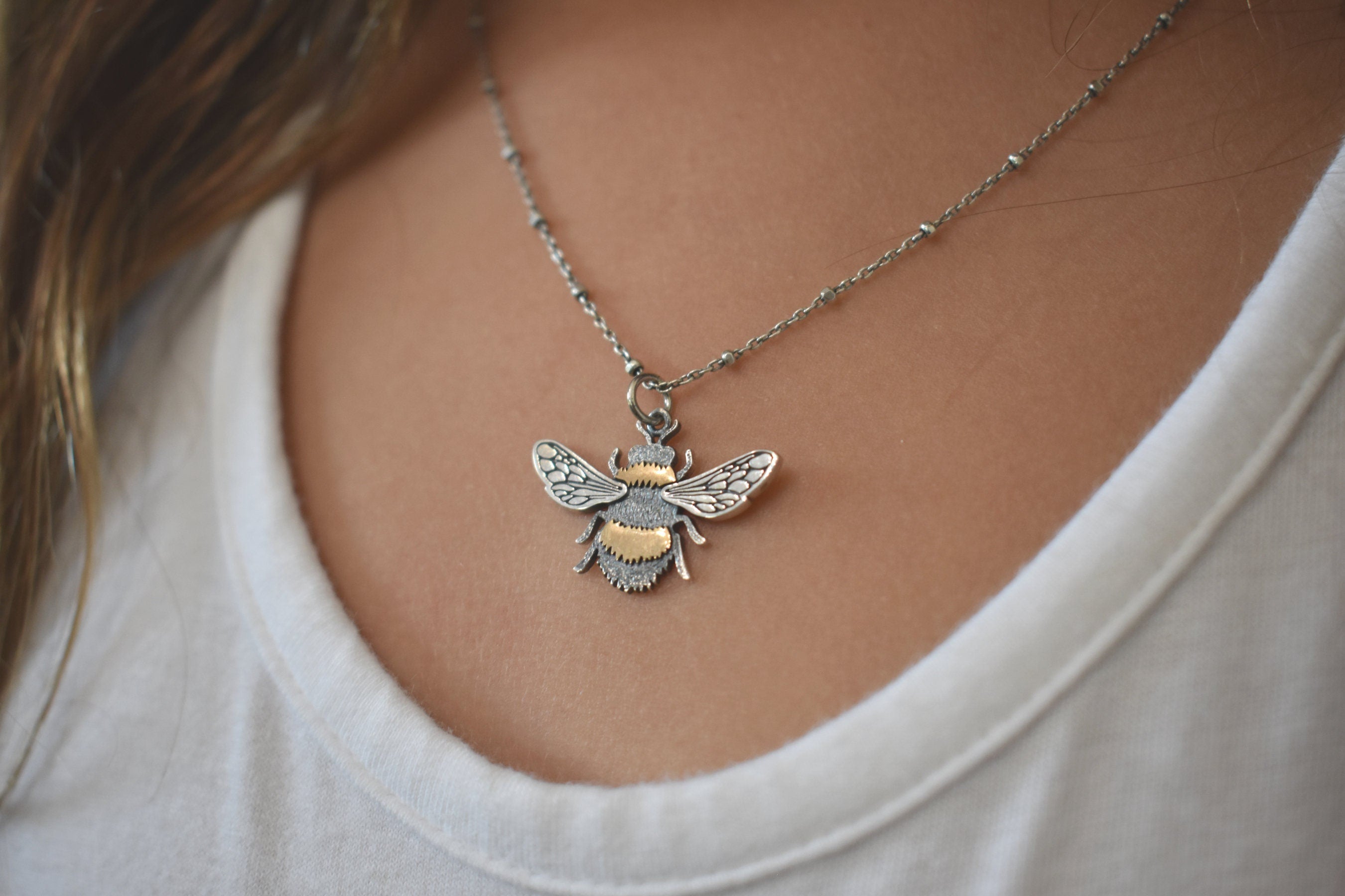 POM Silver Plated Hammered Hoop And Golden Bee Necklace | More Than Just A  Gift – More Than Just a Gift | Narborough Hall