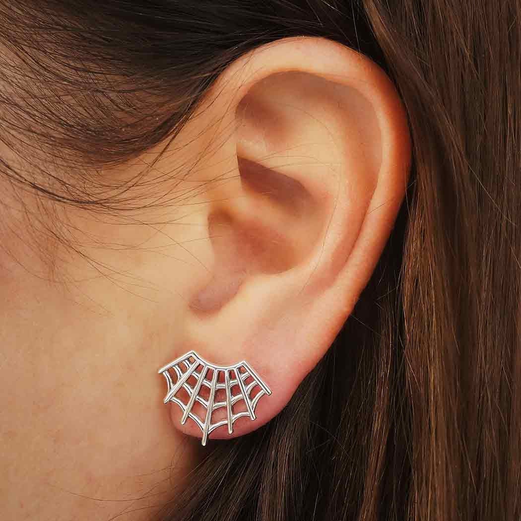Web Earrings- Web Studs, Spider Jewelry, Spider Earrings, Halloween Earrings