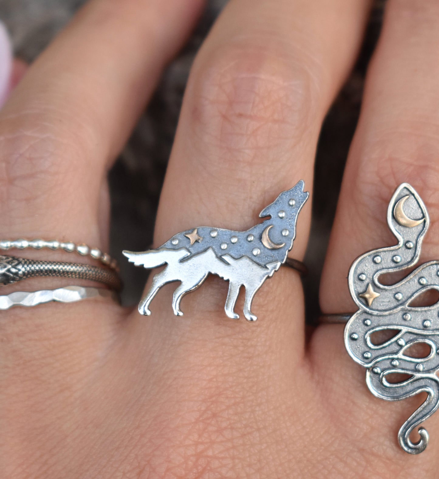 Wolf Ring- Black Wolf Ring, Wolf Jewelry, Halloween Ring, Wolf Medicine