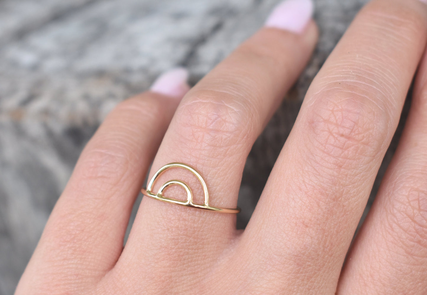 Gold Ring- Gold Arch Ring, Gold Rainbow Ring, Gold Band, Gold Jewelry-Gift For Her