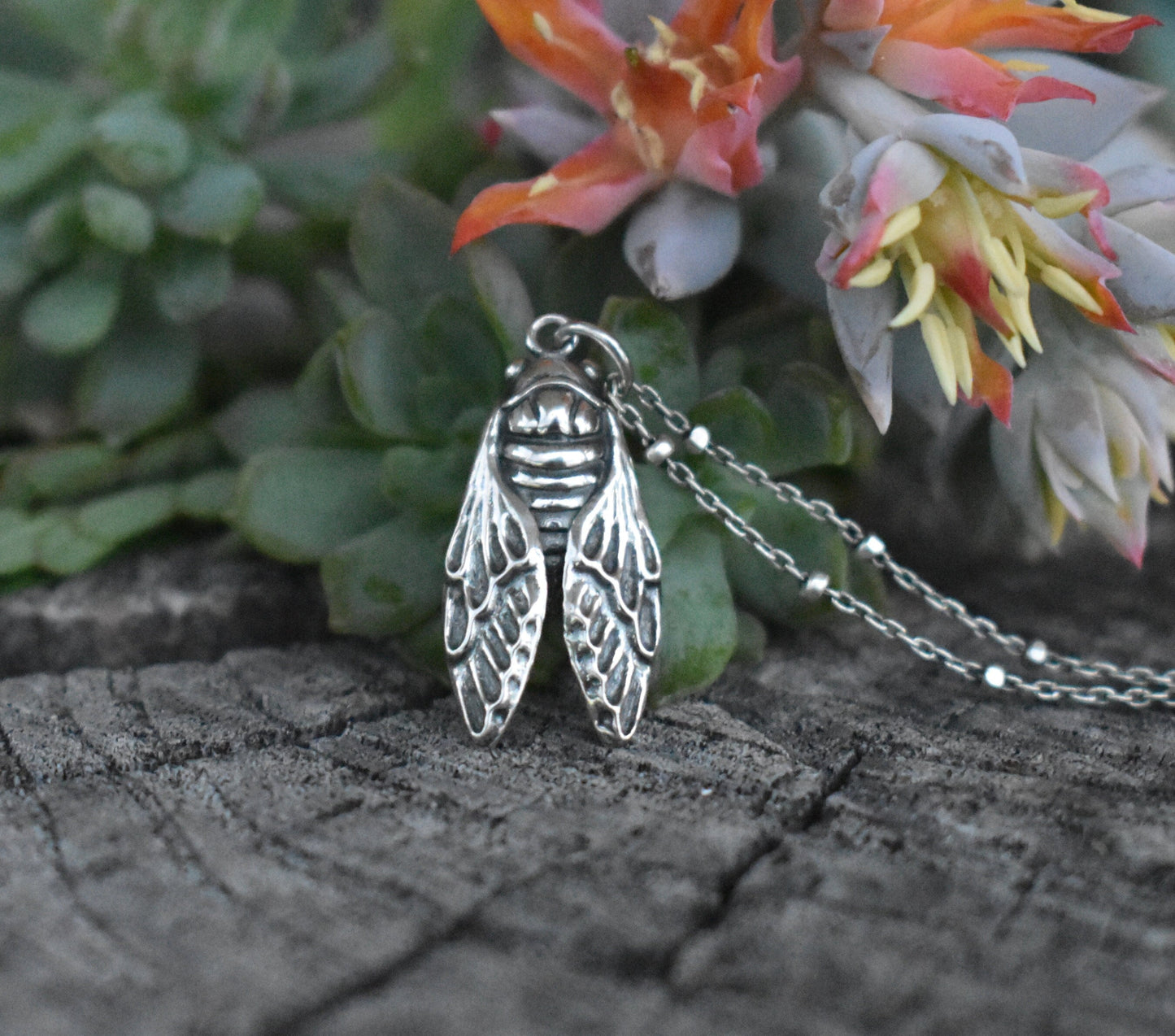 Cicada Necklace- Brood Cicada, Cicada Wing, Bug necklace,- Silver Necklace