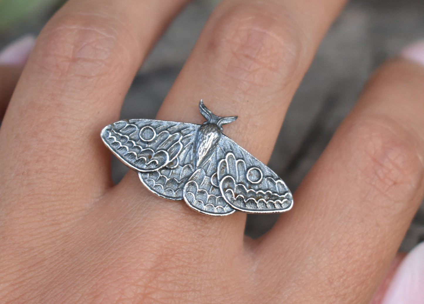 Moth Ring- Silver Moth Ring, Butterfly Ring, Gothic Ring-Statement Ring