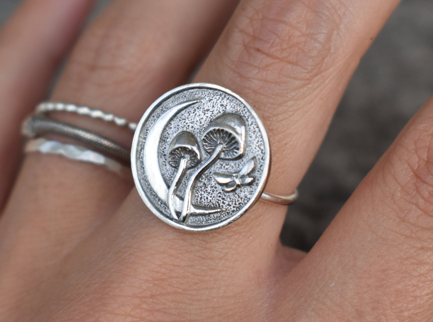 Mushroom Ring- Moon Ring, Crescent Moon Ring, Forest Ring-Silver Ring