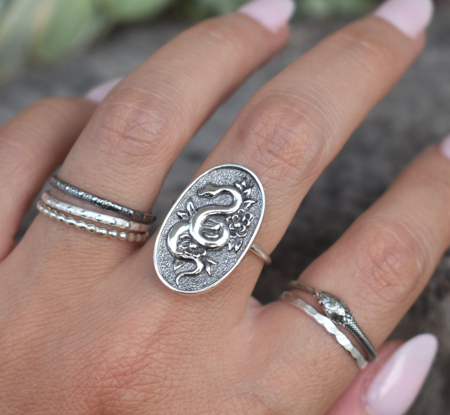 Snake Ring- Snake Floral Ring, Snake Jewelry, Snake Medicine-Silver Ring