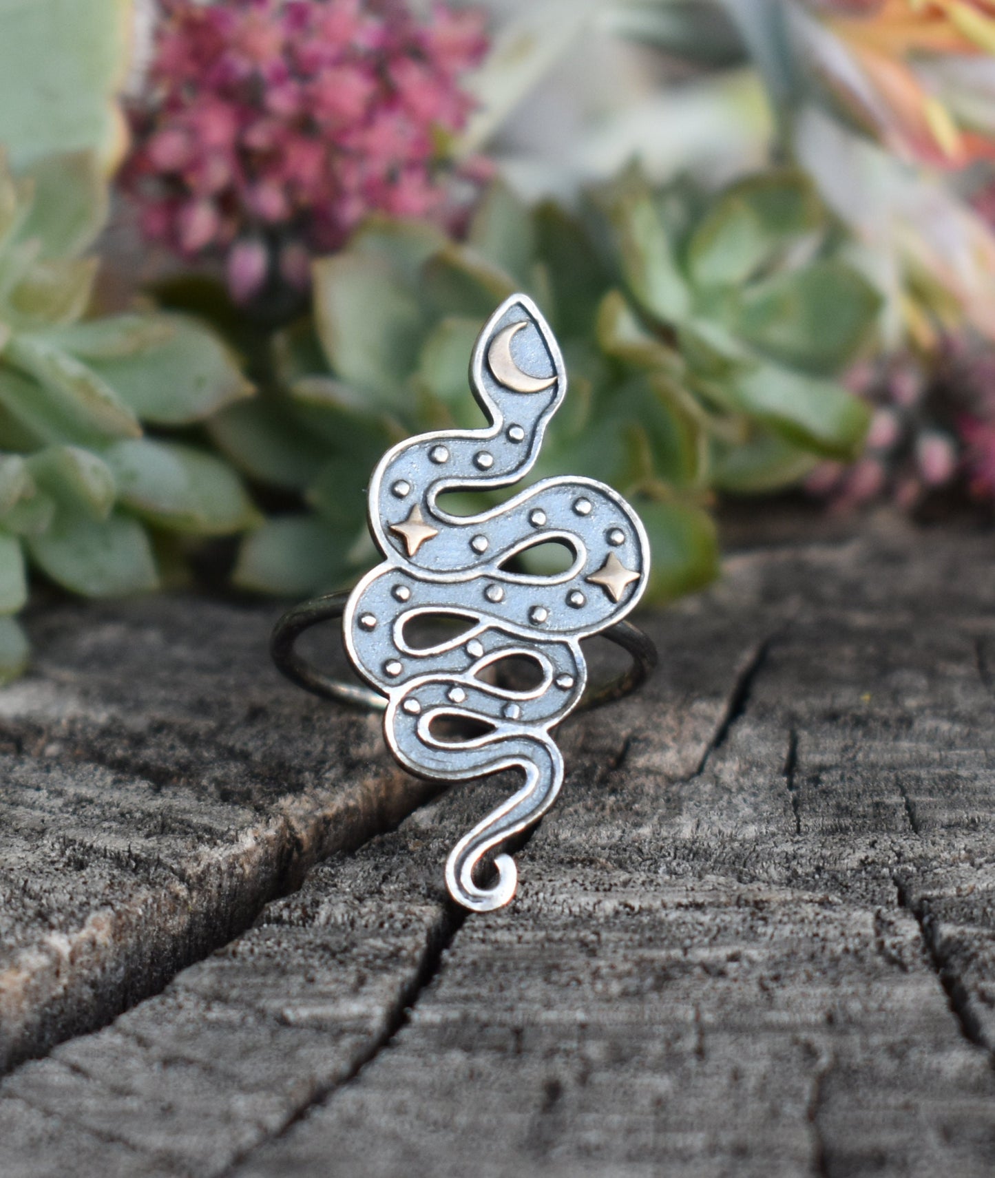 Snake Ring- Moon And Star Ring, Snake Jewelry, Halloween ring- Silver Snake Ring