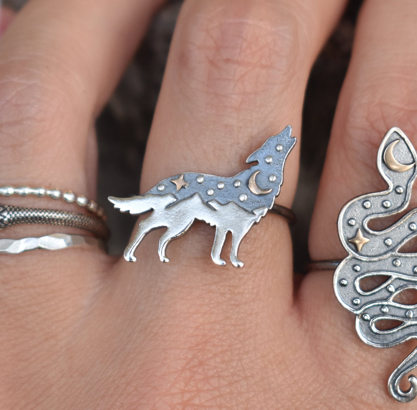 Wolf Ring- Black Wolf Ring, Wolf Jewelry, Halloween Ring, Wolf Medicine