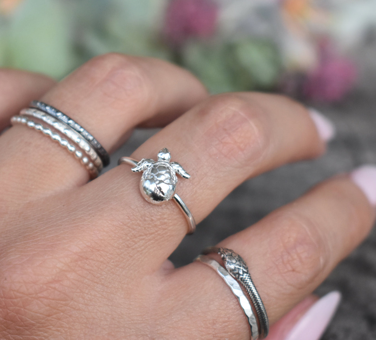Turtle Ring- Sea Turtle Ring, Baby Sea Turtle- Silver Turtle Ring