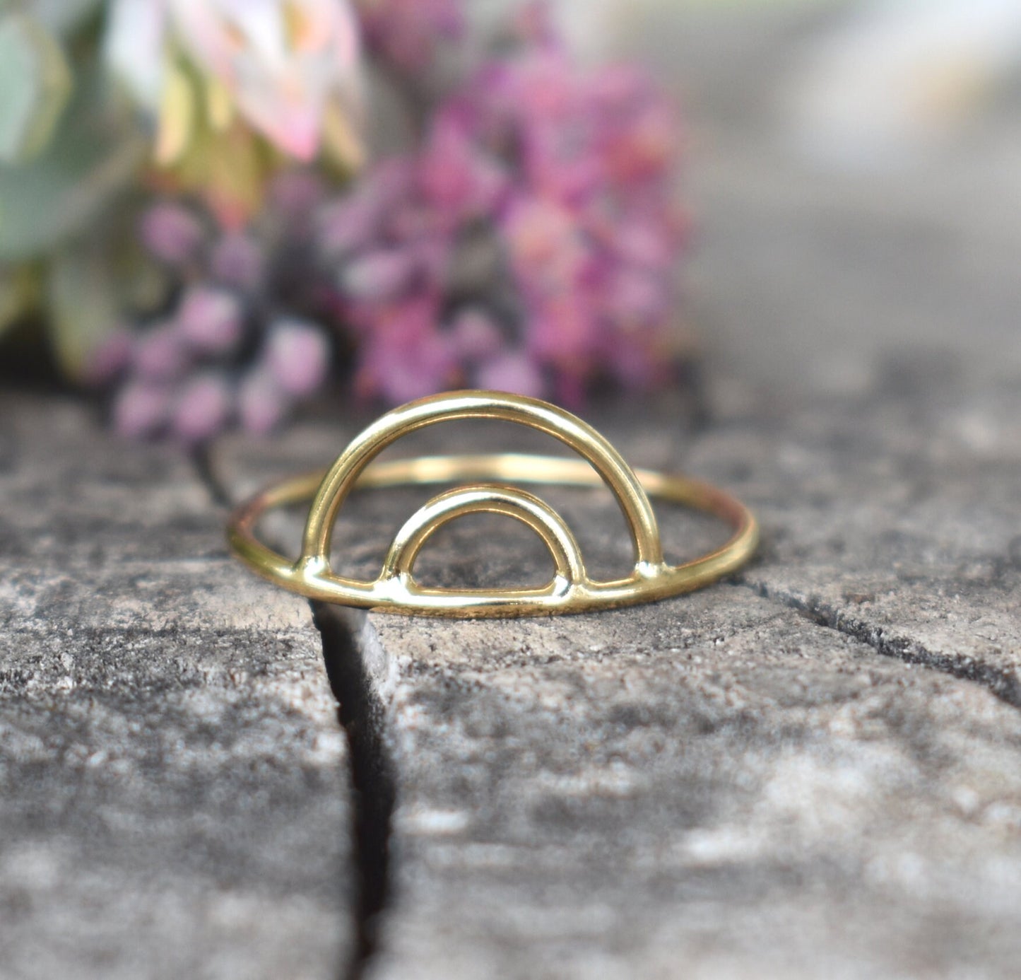 Gold Ring- Gold Arch Ring, Gold Rainbow Ring, Gold Band, Gold Jewelry-Gift For Her
