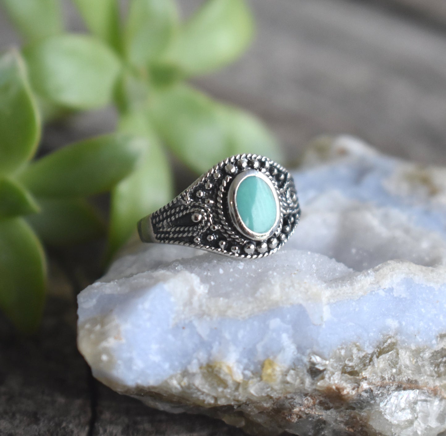 Bali Turquoise Ring- Natural Turquoise Ring, December Birthstone Ring- Silver Ring