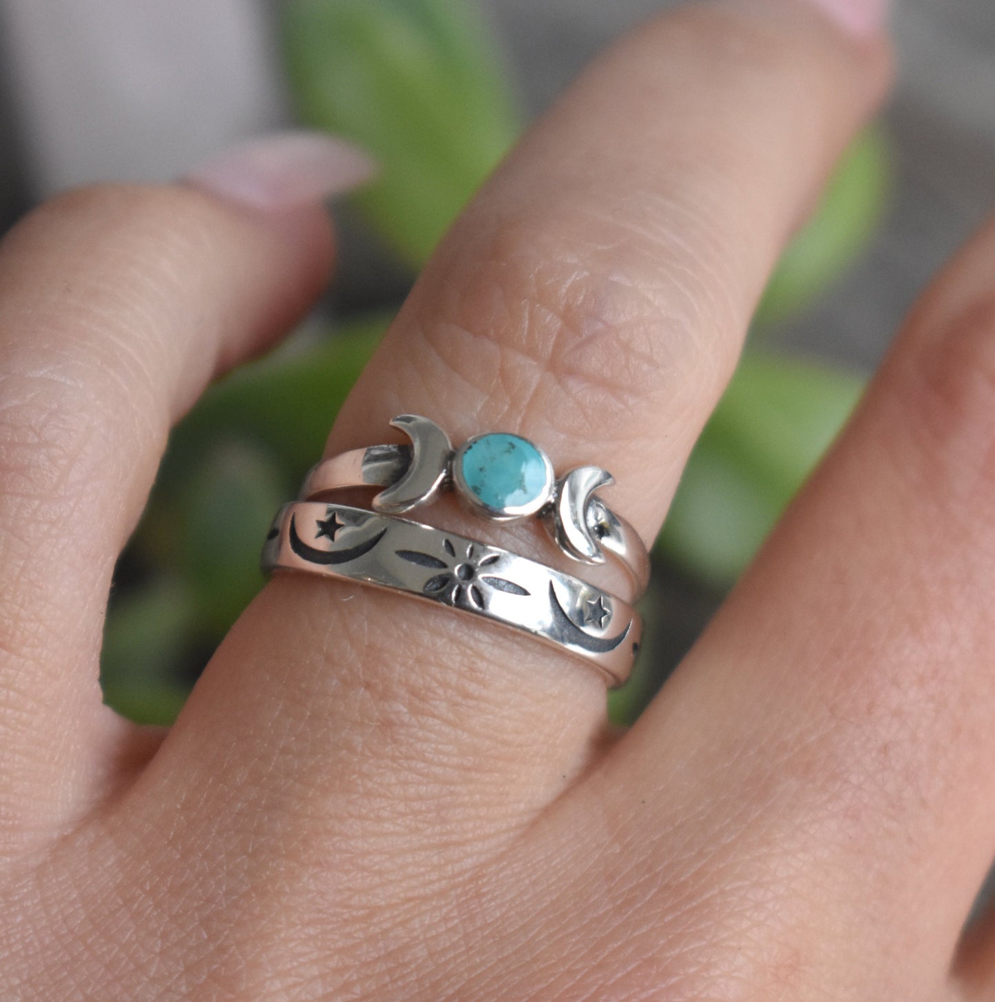 Turquoise Moon ring- Luna ring, Moon Phase Ring, Moon Jewelry, Silver Moon Ring