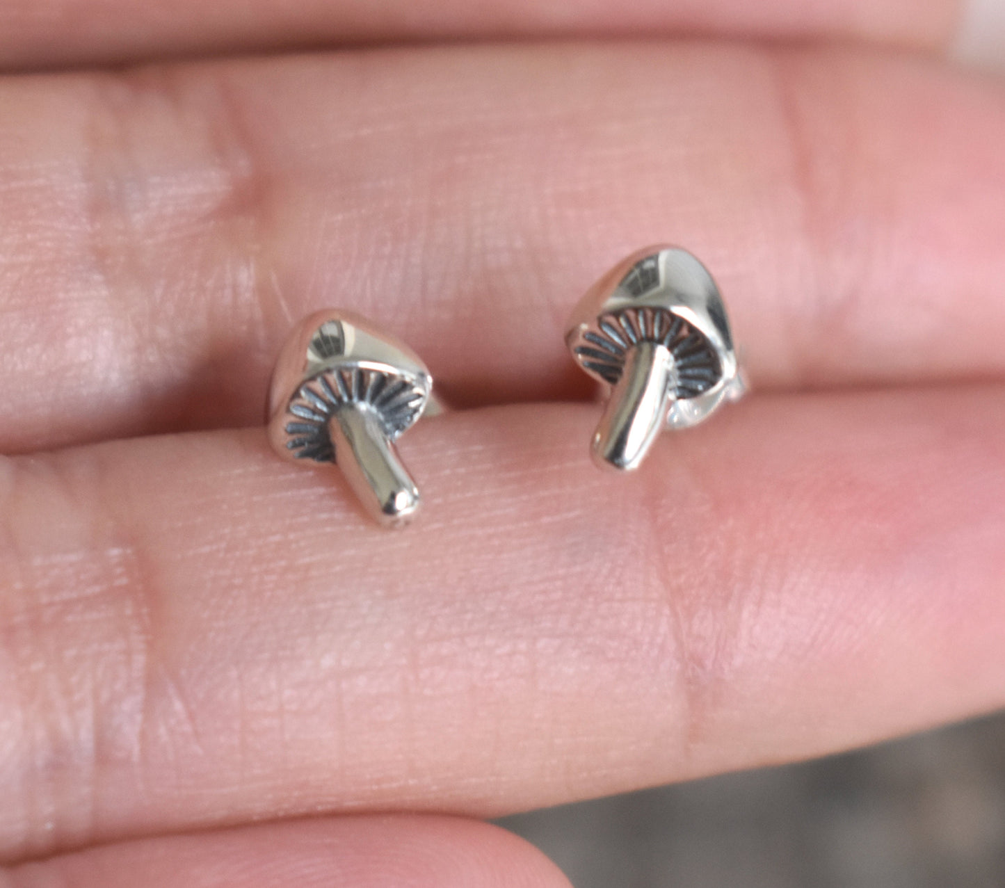 Mushroom Earrings- Mushroom Studs, Mushroom Jewelry- Silver Earrings