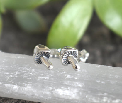 Mushroom Earrings- Mushroom Studs, Mushroom Jewelry- Silver Earrings