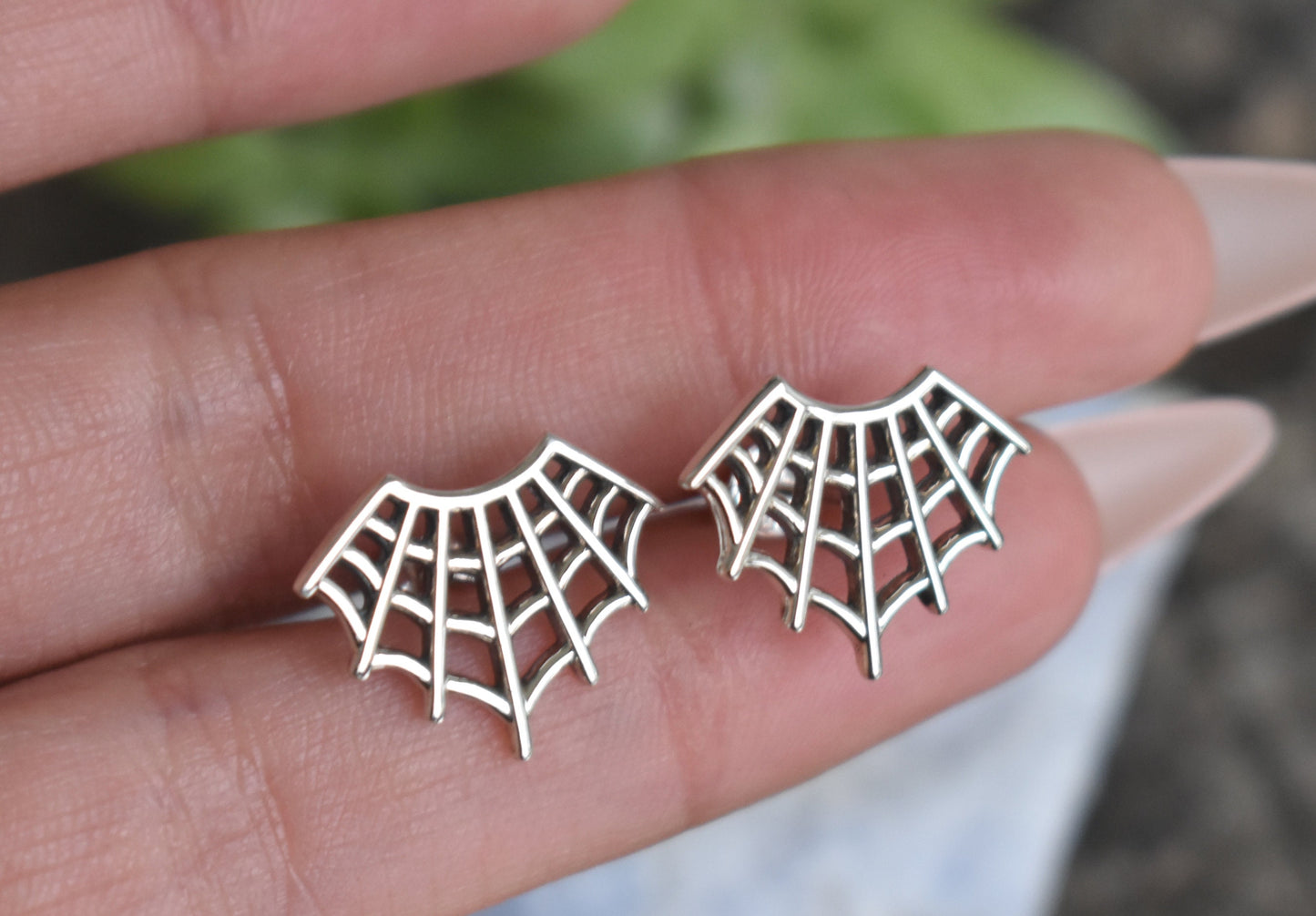 Web Earrings- Web Studs, Spider Jewelry, Spider Earrings, Halloween Earrings