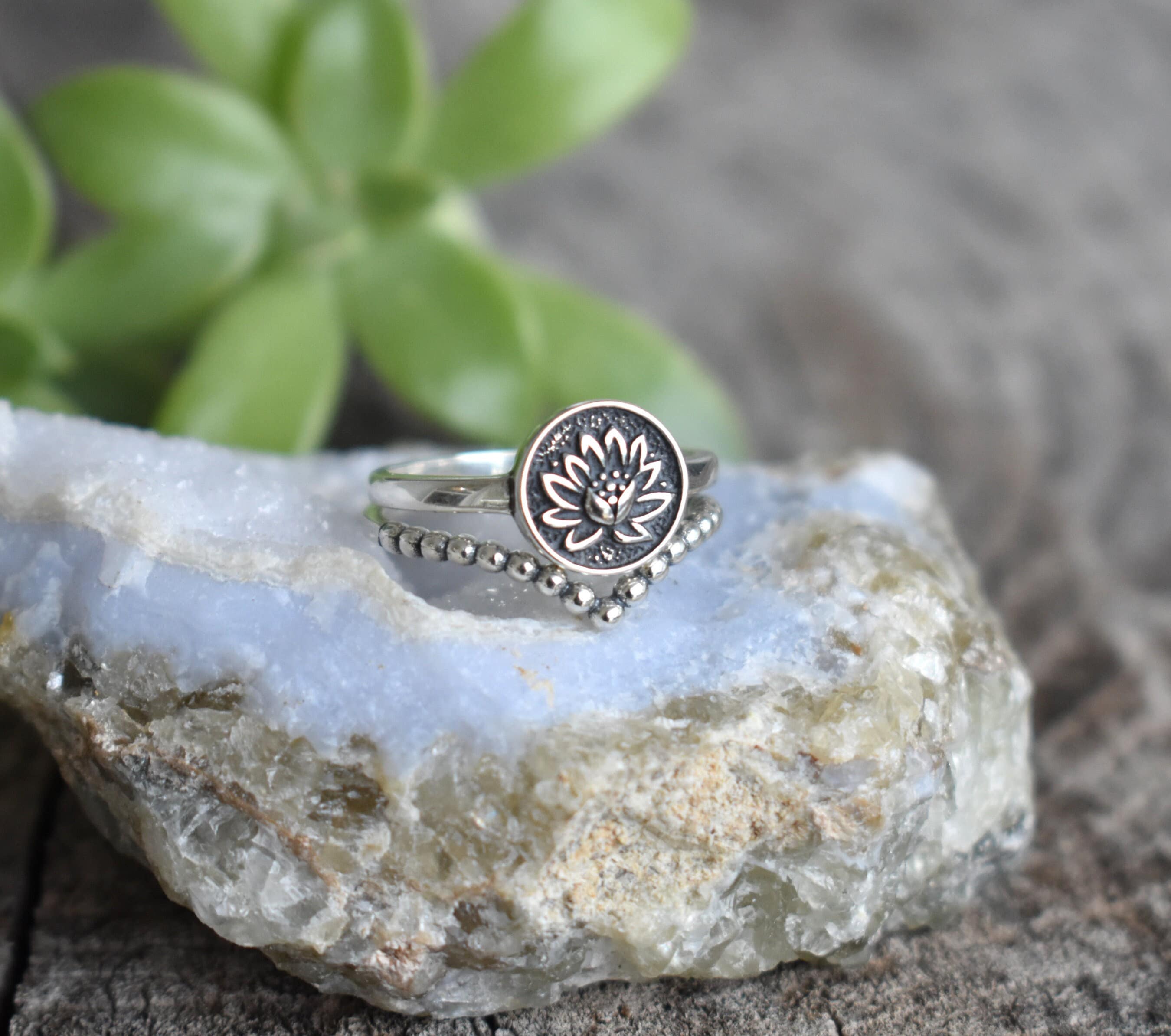 Succulent Flower Ring in Silver – Lotus Stone Design