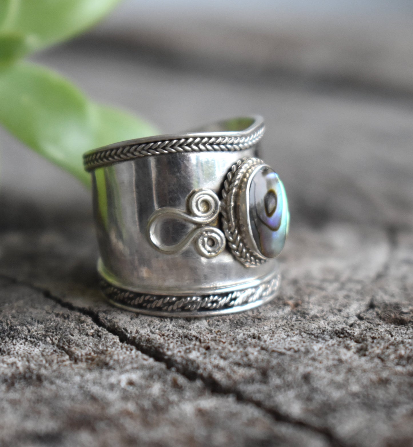 Abalone Ring- Seashell Ring, Ocean Ring- Wide Thumb Ring-Sterling Silver