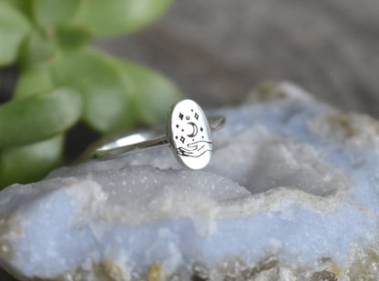 Fortune Telling Ring- Witchy Ring,  Silver Hand Ring, Meditation Ring