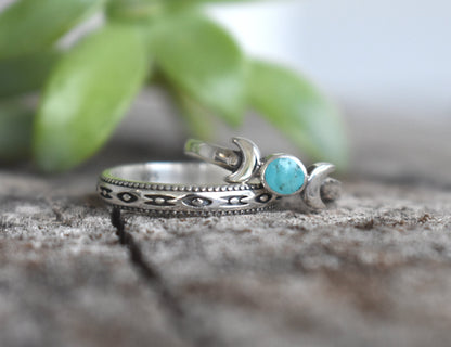 Turquoise Moon ring- Luna ring, Moon Phase Ring, Moon Jewelry, Silver Moon Ring