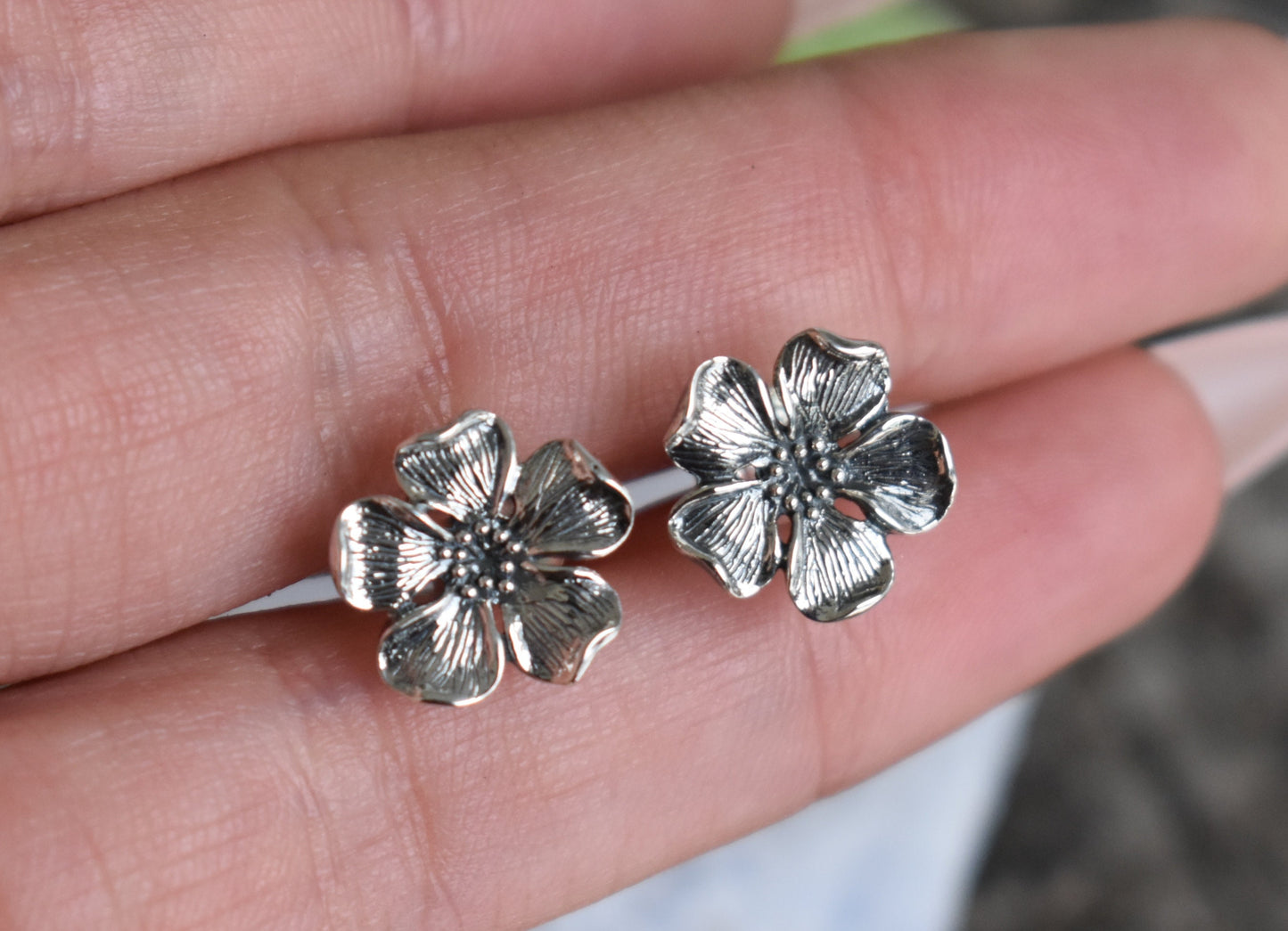 Cherry Blossom Earrings- Cherry Blossom Studs, Flower Earrings-Silver Earrings