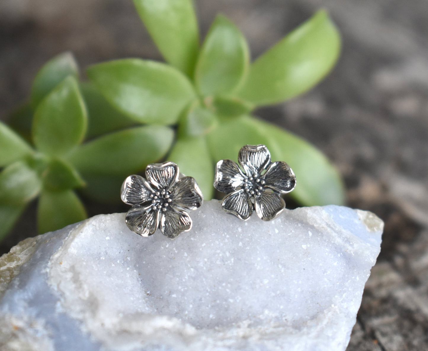 Cherry Blossom Earrings- Cherry Blossom Studs, Flower Earrings-Silver Earrings