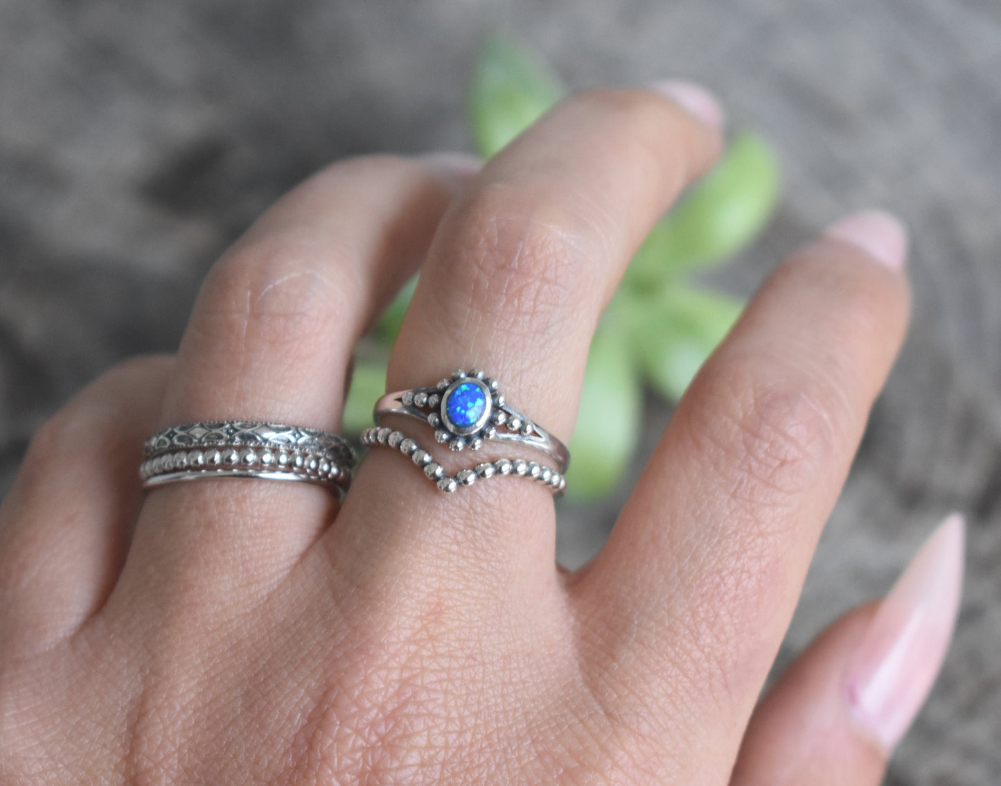 Blue Opal Ring- Opal Engagement Ring, October Birthstone Ring-Silver Opal Ring