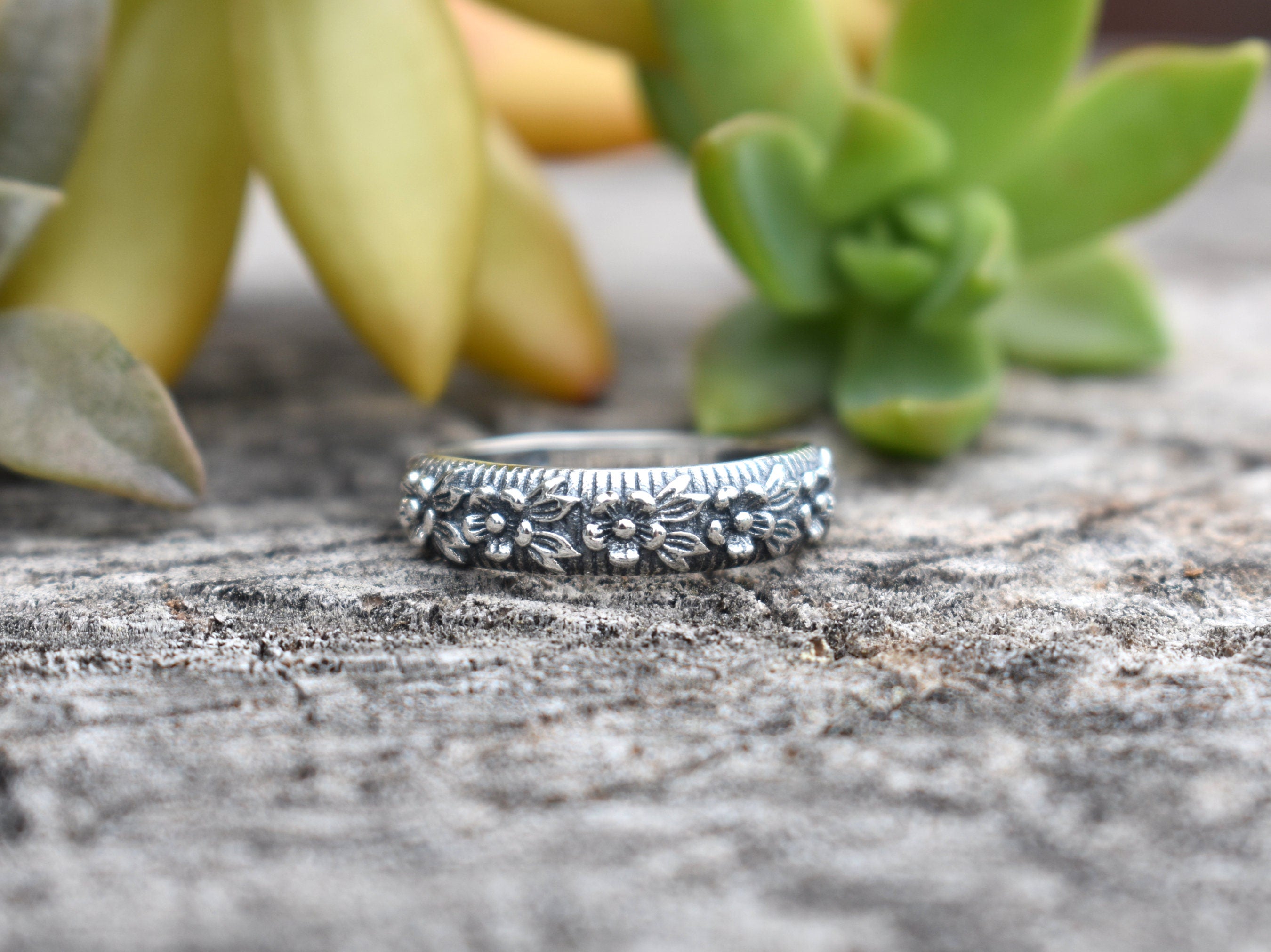 Buy Engraved Wildflower Wedding Band, Sterling Silver Women's Floral  Wedding Band, Matching His and Her Pattern Wedding Ring Moonkist Designs  Online in India - Etsy