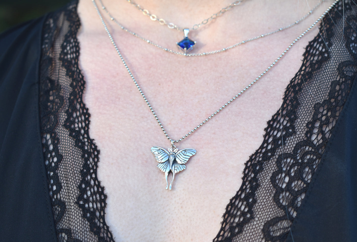 Luna Moth Necklace-Moth Jewelry, Butterfly Necklace- Silver Moth Necklace
