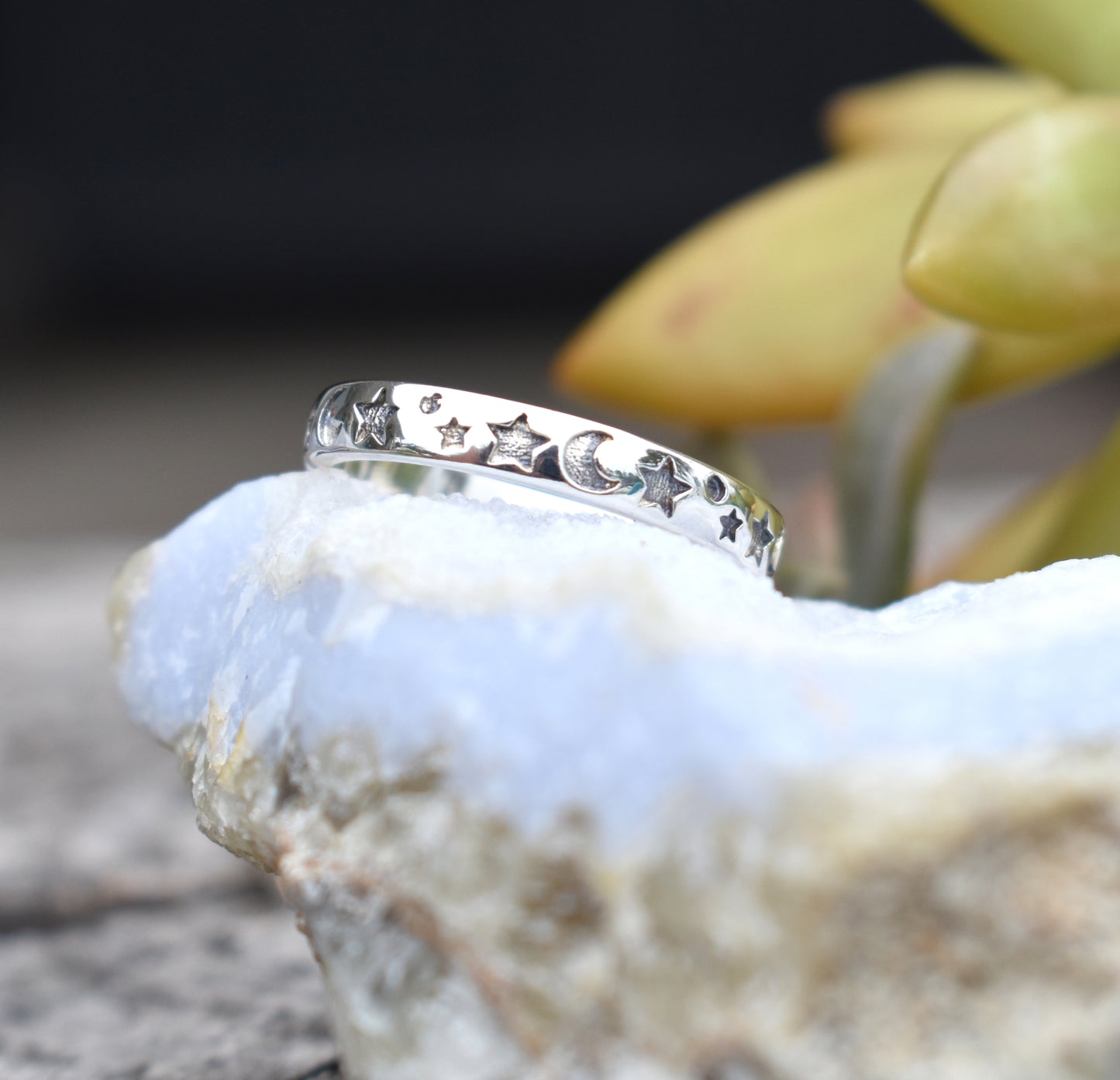 Moon And Star Ring- Crescent Moon Ring, Stars Ring, Eternity Ring-Sterling Silver Ring