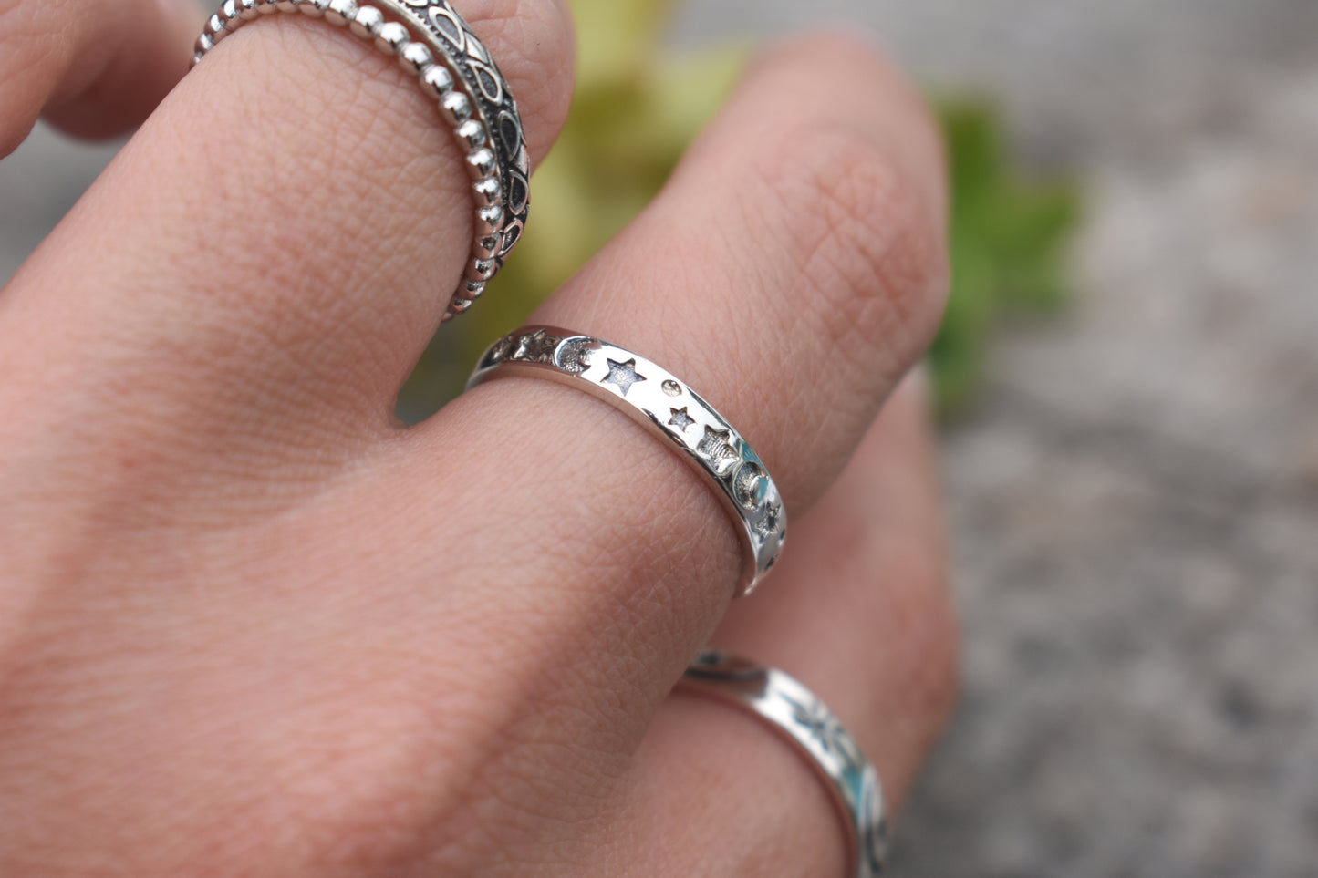 Moon And Star Ring- Crescent Moon Ring, Stars Ring, Eternity Ring-Sterling Silver Ring