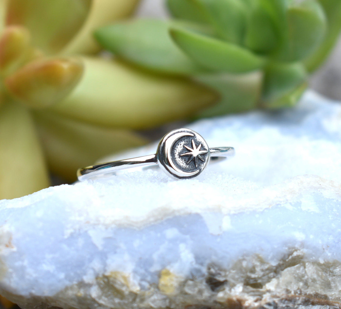 Crescent Moon Ring- Star Ring, Meditation ring, Sanskrit ring, Wedding Ring Band