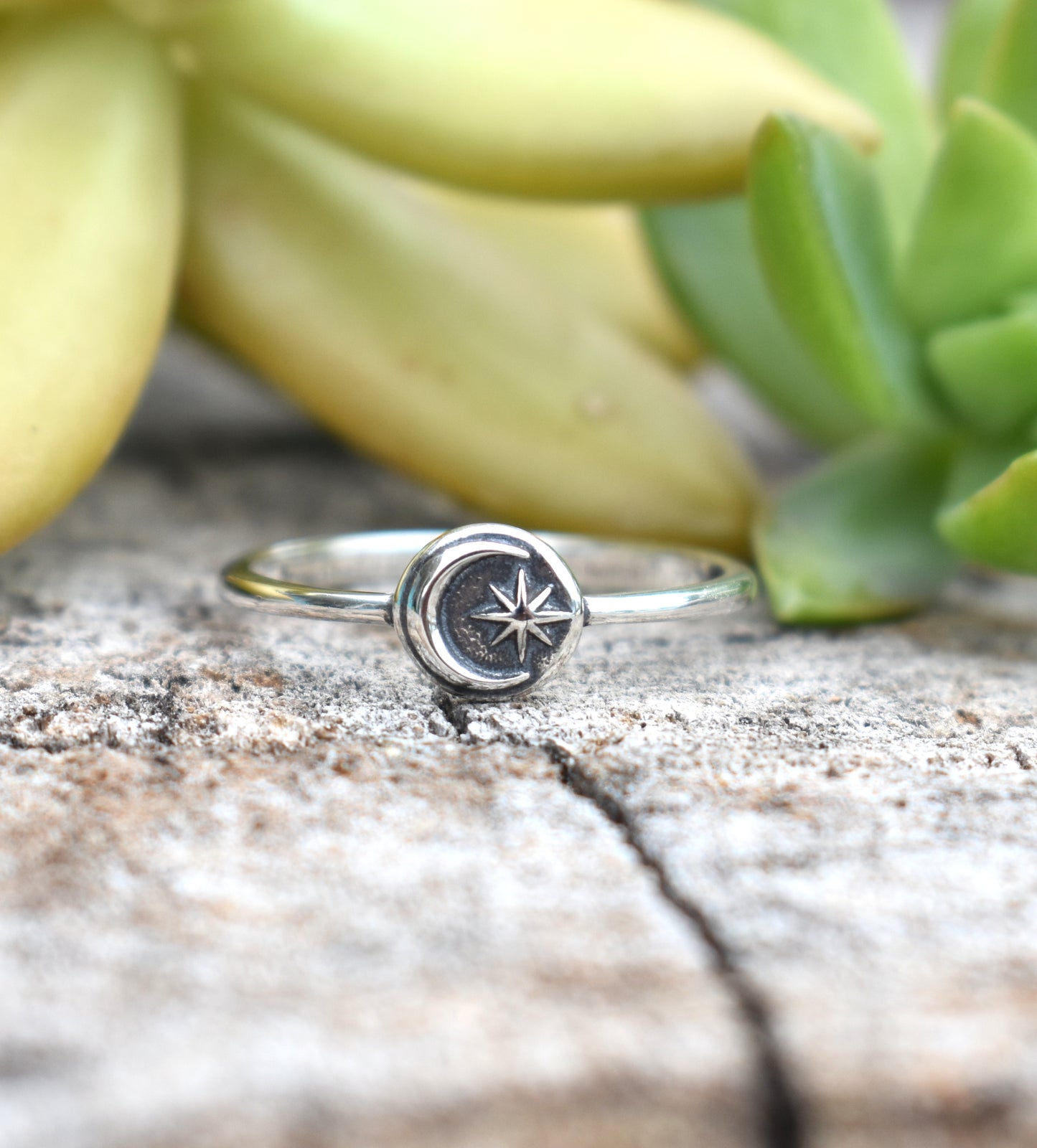 Crescent Moon Ring- Star Ring, Meditation ring, Sanskrit ring, Wedding Ring Band