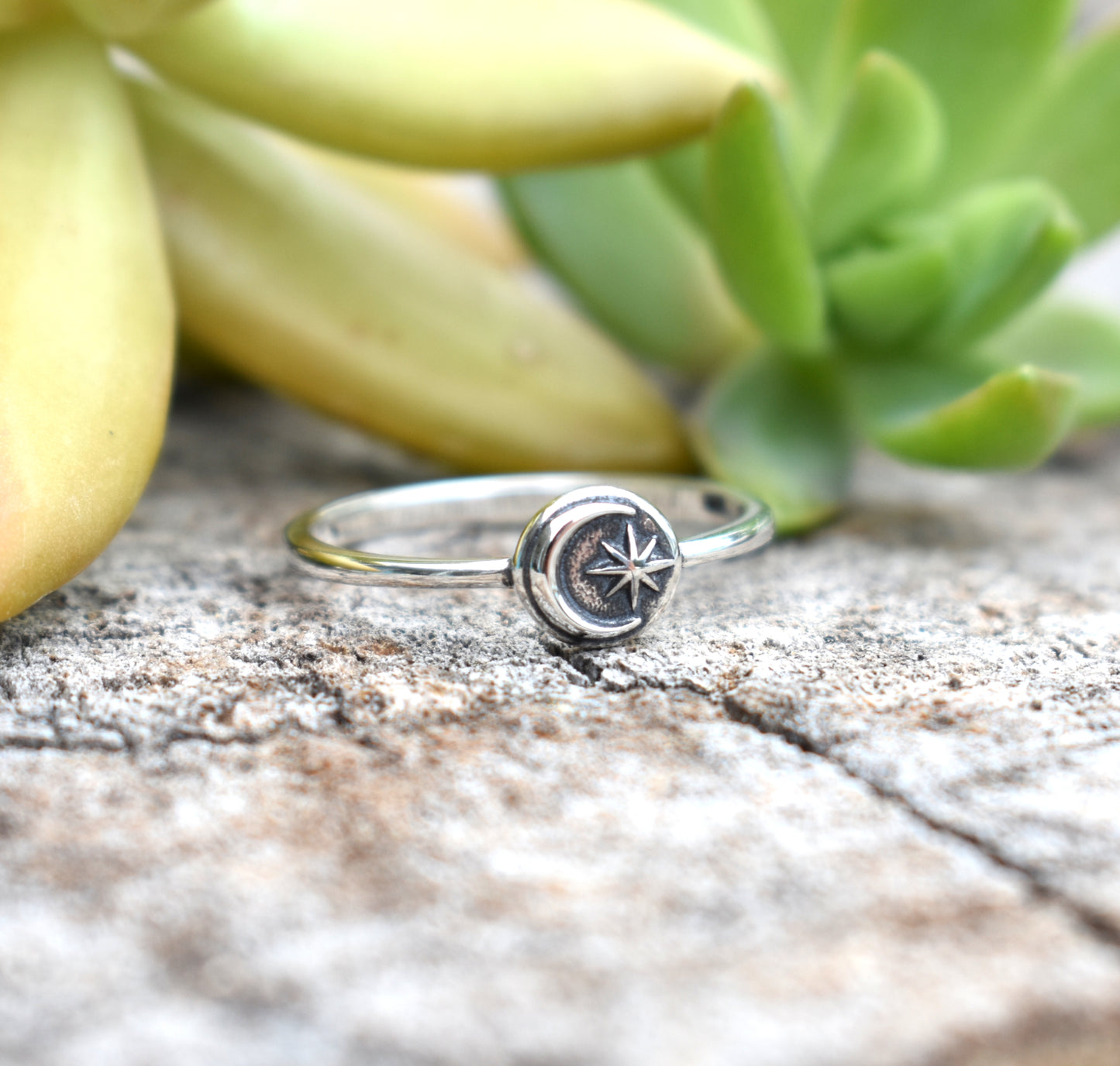 Crescent Moon Ring- Star Ring, Meditation ring, Sanskrit ring, Wedding Ring Band