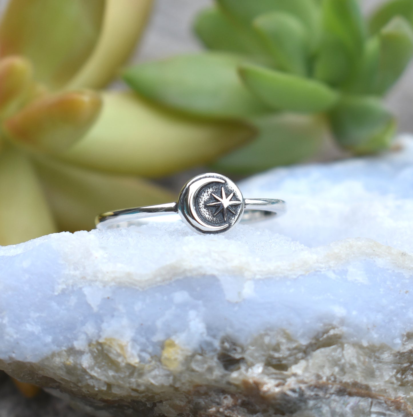 Crescent Moon Ring- Star Ring, Meditation ring, Sanskrit ring, Wedding Ring Band