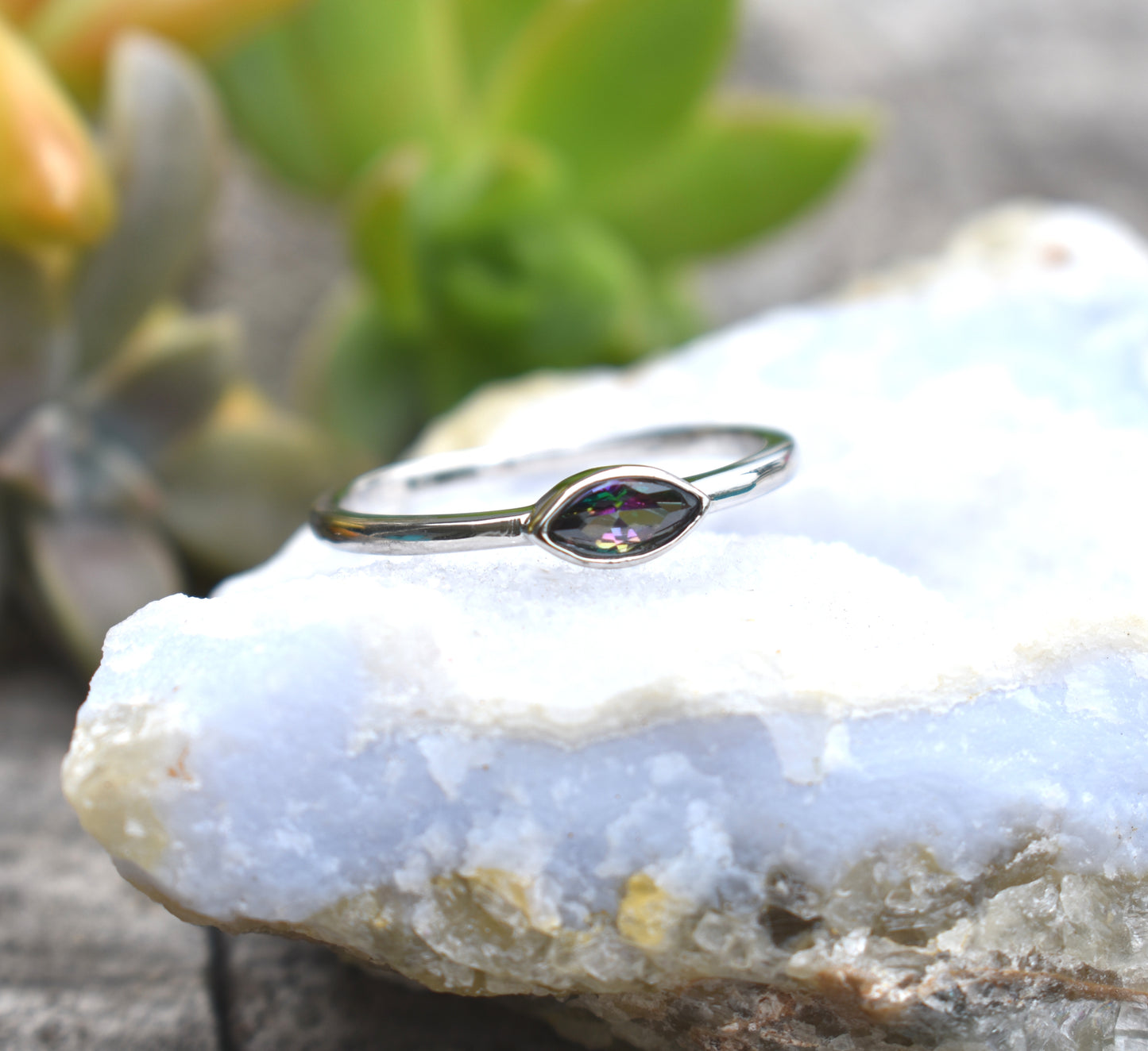 Mystic Topaz Ring- Evil Eye ring, Silver Ring, All Seeing Eye- Witchy ring, Marquise Ring