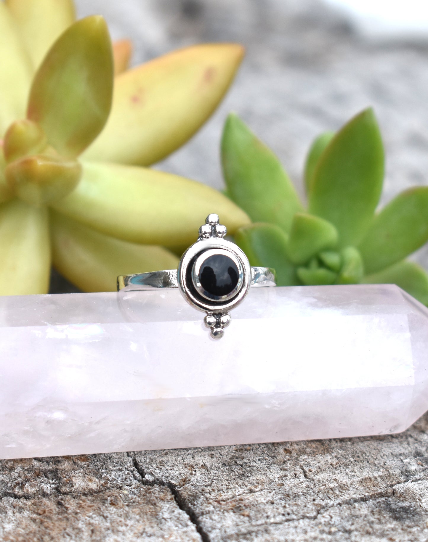 Bali Style Onyx Ring- Onyx Engagement Ring, Boho Ring-Sterling Silver Ring