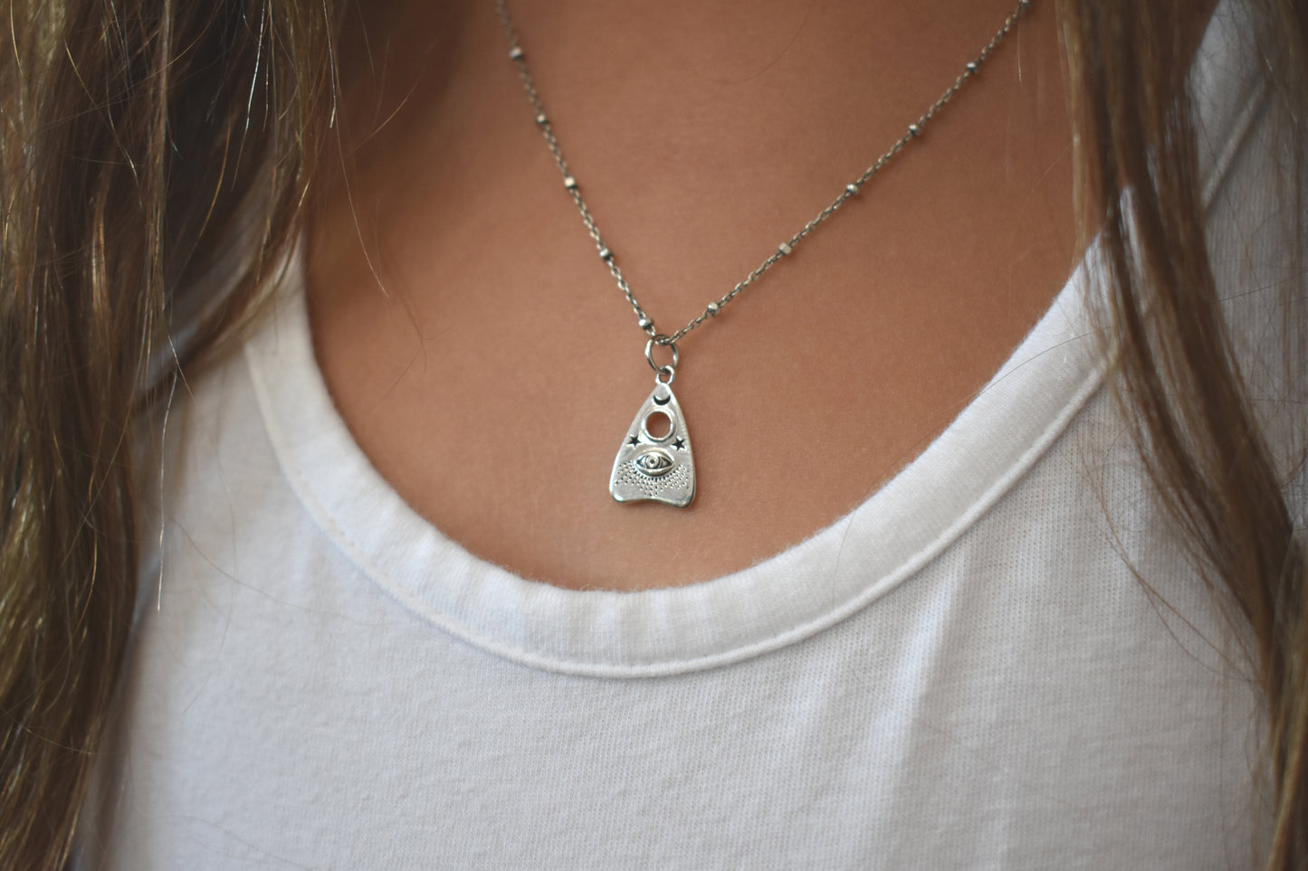 Planchette necklace- Ouija Necklace, Fortune Teller- Evil Eye Necklace