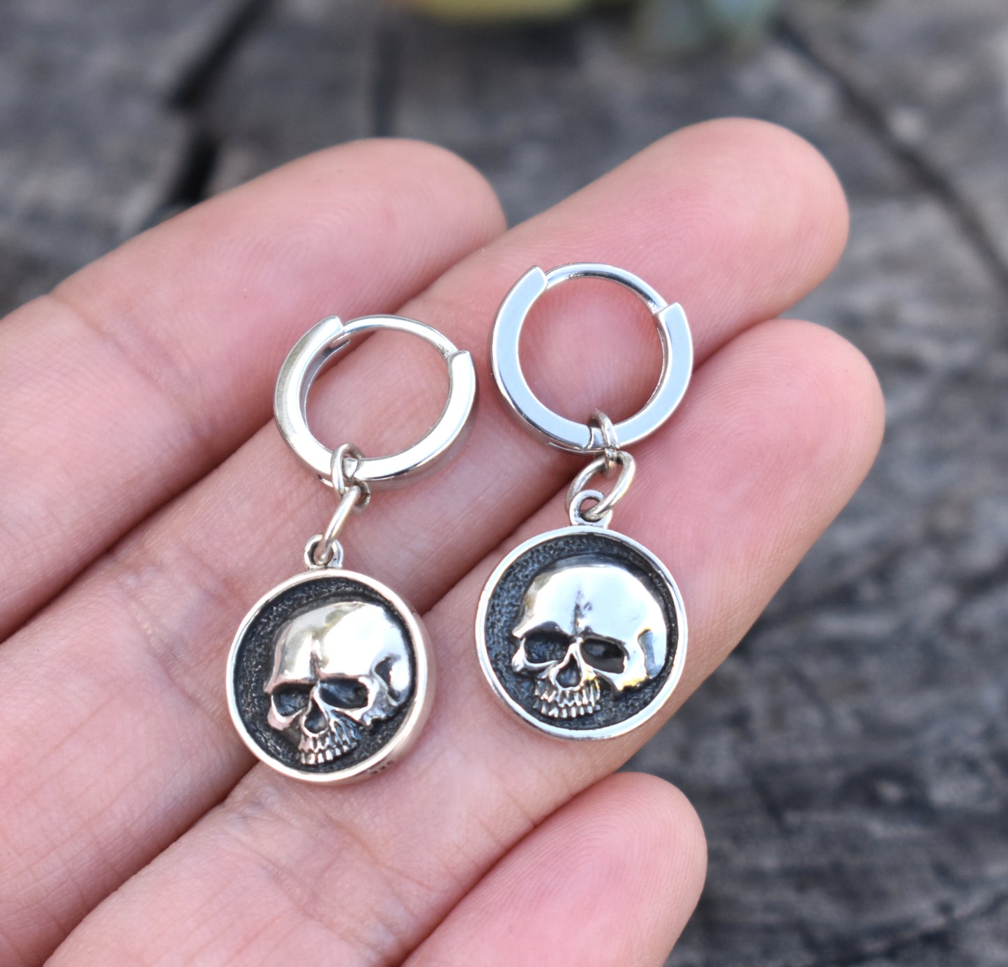 Skull Huggie Hoops- Huggie Earrings, Silver Hoop Earrings, Skull Earrings, Sterling Silver Hoops