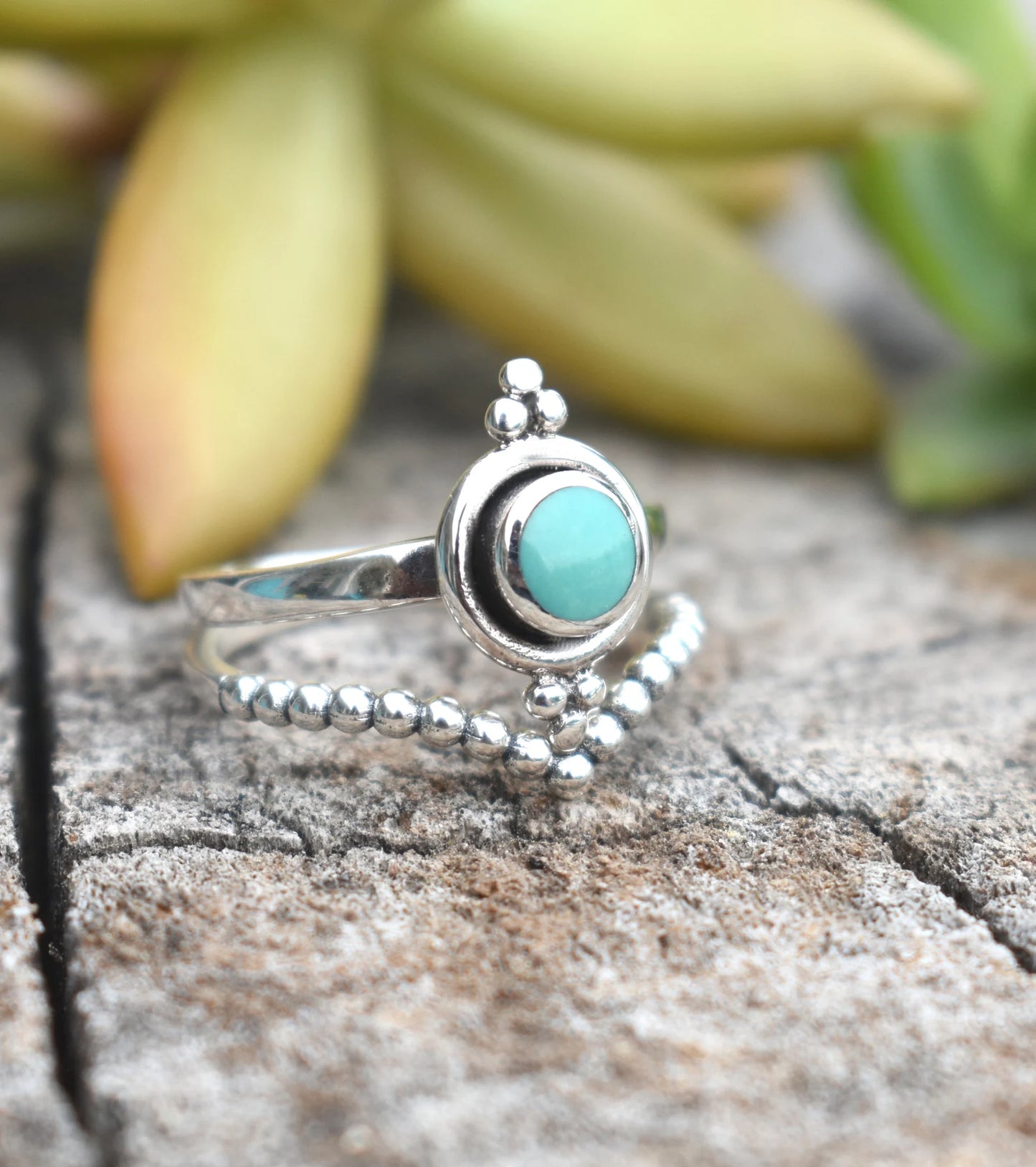 Bali Style Turquoise Ring- Engagement Ring Set- Sterling Silver Genuine Turquoise